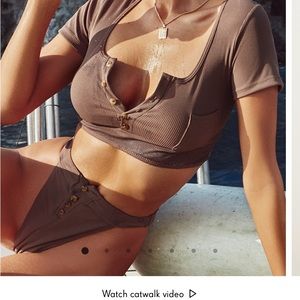 Prettylittlething brown beige mocha tank bikini swim suit set